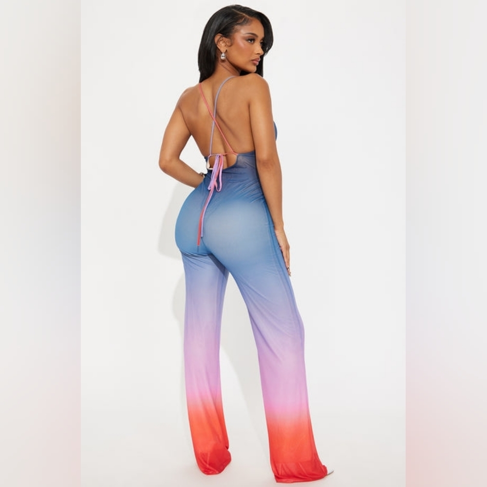 Fashion Nova Blue and Pink Ombre Jumpsuit